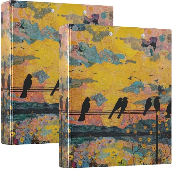 Black Bird Colorful Oil Painting 3 Ring Binders 1.5 Inch Clear View Three Ring Binders Versatile Binder for Work School Office Supply 1 Pack