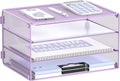 DALTACK 3 Tier Letter Tray Paper Organizer with Sliding Mesh Trays Purple | Metal Mesh File Organizer with Sliding Trays for Letter and A4 Paper, Mail, Bills, Folders and Office Documents