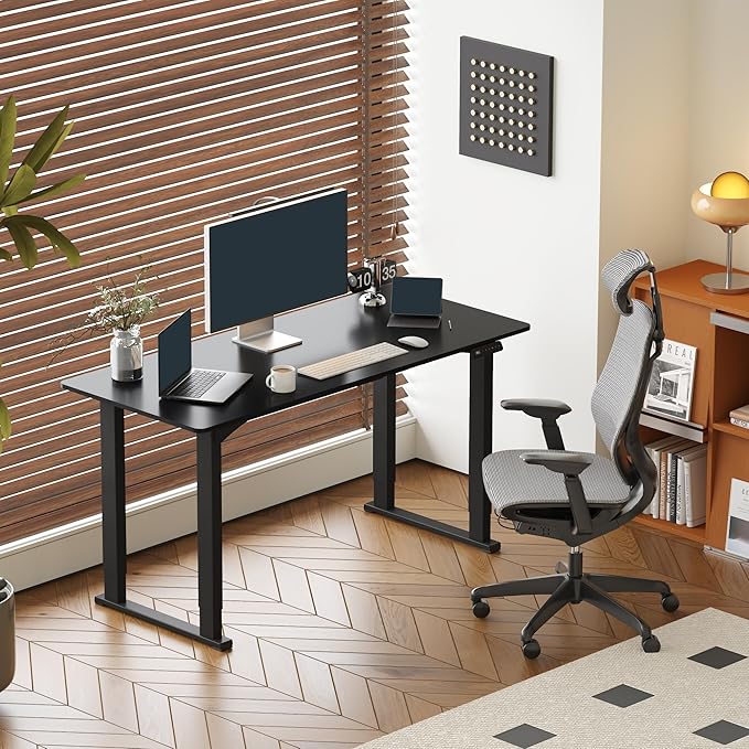 SANODESK 4-Leg Standing Desk, Electric Height Adjustable Desk with Memory Presets for Home Office, Stand up Desk Computer Workstation, 63x28 Inches Black