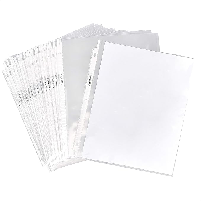 Amazon Basics Sheet Protectors for 3 Ring Binder, Heavyweight, Acid-Free, Top Loading, Polypropylene, 8.5 x 11 Inch, 500-Pack, Clear