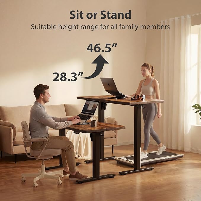 Cubiker Standing Desk, 55x24 Inches Sit Stand Home Office Desk, Electric Stand up Desk, Adjustable Desk with Splice Board, Black Frame/Rustic Brown Top