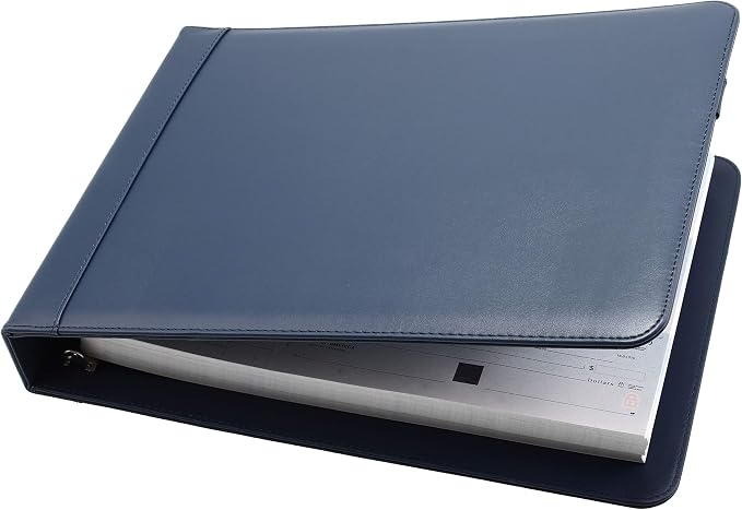 2Fold Business Check Binder 7 Ring for 3-Up Business Size Checks with Extra Business Card Case - PU Leather Deluxe 7 Ring Checkbook Binder Portfolio with 600 Check Capacity and Storage