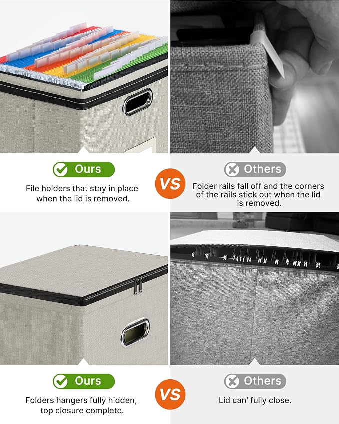 Oterri File Box Small 1-Pack Mesh Pockets Hanging Organizer for Letter-Size | Dustproof Lid. 3 Mesh Pockets. Collapsible Scratch-Resistant GRS Linen. Slide Rails. Office, Home, Dorm