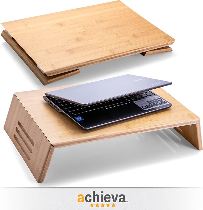 Achieva Monitor Stand - Bamboo Monitor Riser with Under-Desk Storage, 17.56" x 12.44" x 2.64", Natural Finish
