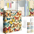 3 Ring Binder 2 Inch for 8.5"x11" Paper, Three Ring Binders with Clipboard, 5 Dividers with Tabs and Pockets, Decorative Binder with Pen Holder,Butterfly