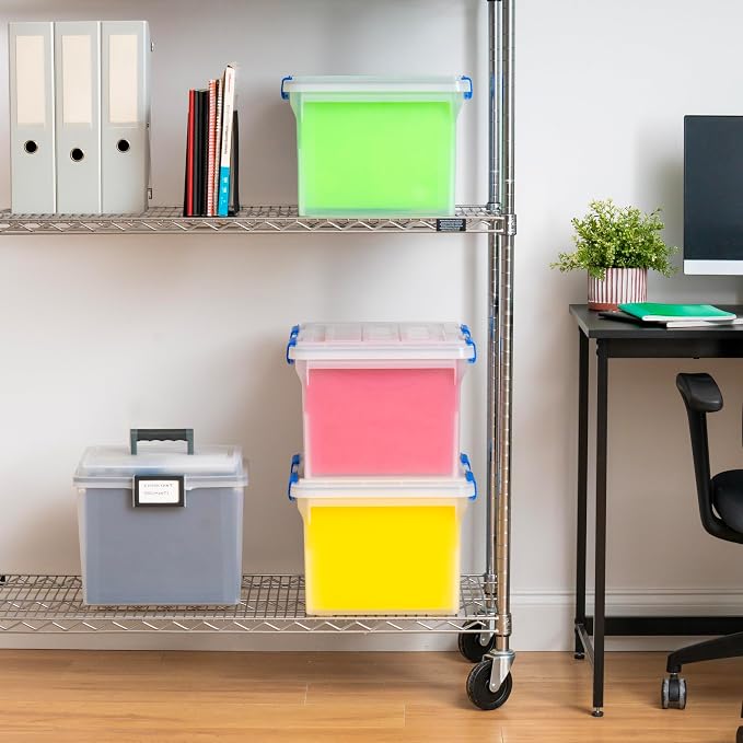 IRIS USA WeatherPro File Box Organizer, Letter/Legal, 32 Qt. 3-Pack, Clear | Store letter and legal documents safely with weather-resistant protection and space-saving stackable storage