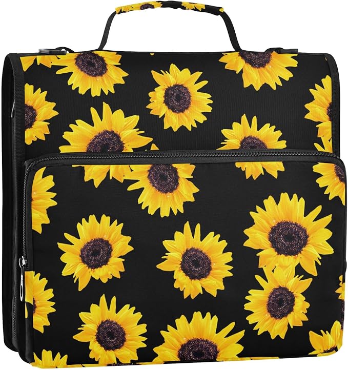 Sunflower Binder Bag 3 Ring Zipper with Handle Shoulder Strap | for School Work Office Organizer Storage Case