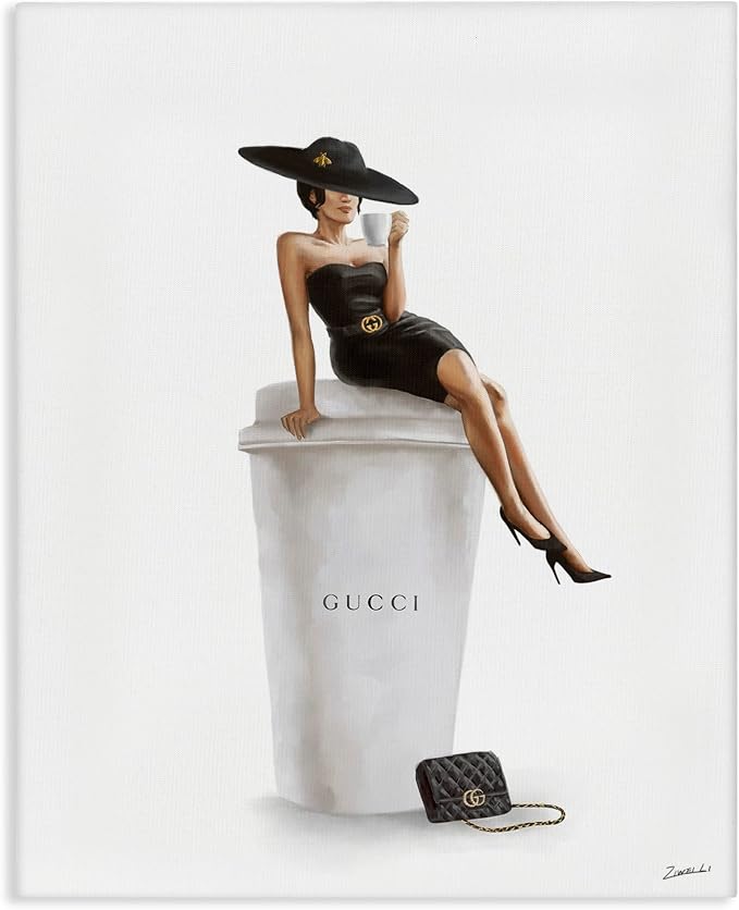 'Fashion Female Pose on Coffee'| Canvas Art | Stupell Industries | 30 x 40 Inches, Easy to Hang and Sturdy, Made in USA, by Ziwei Li