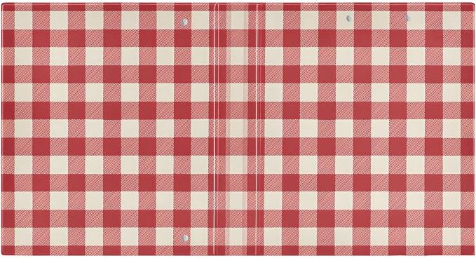 Cherry Red Gingham 3 Ring Binders, Round Rings, Holds 200 Sheets, 1.5 Inch 3 Ring Binders with 3 Interior PVC Clear Pockets and Anti-Slip Metal Clip