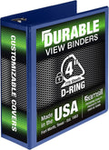 Samsill Durable 4 inch 3 Ring Binder, D Ring Binder, 100% Recycled Chipboard, Blue