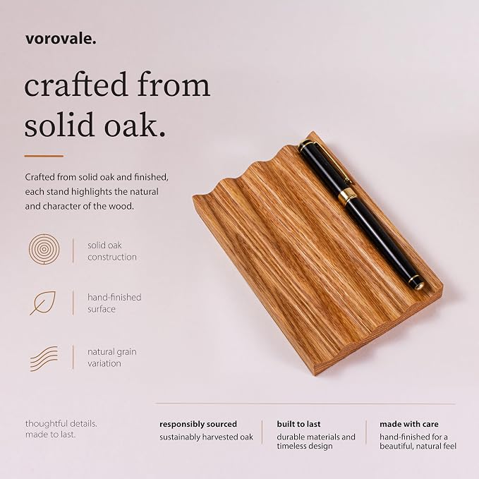 Solid Oak Pen Tray, Minimalist Desk Organizer, Natural Wood Pen Holder with Rounded Wavy Channel, Handcrafted Office Accessory