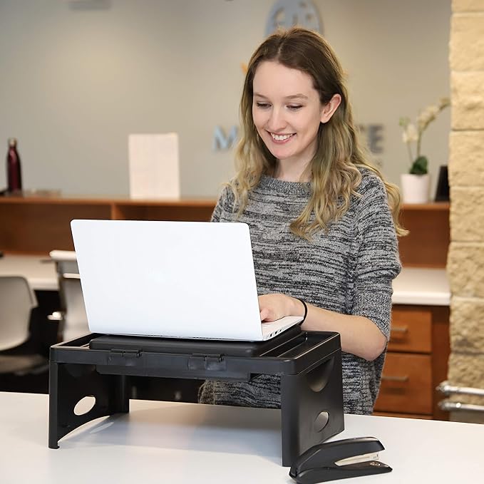 Loddie Doddie Lap Desk, Folding Desk, Bed Table, Black, 9.75"x12" | Built-In Storage with 2 Trays & Pocket, Bed Desk, Easy 2 lb Carry, Car Seat Tray for Travel, Portable Desk, Tucks Under Bed