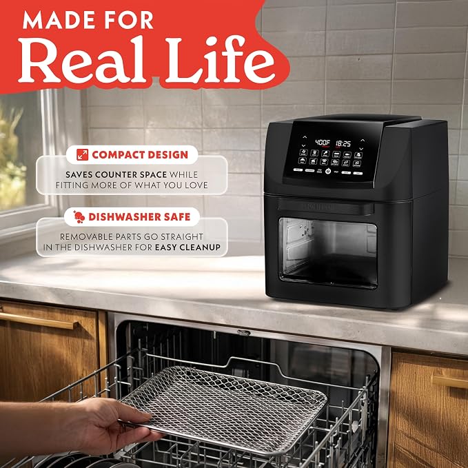 Gourmia Air Fryer - 14 Qt All-in-One Oven with Rotisserie, Digital Display with 12 Presets, Roast, Bake, Broil, Dehydrate, Dishwasher Safe Accessories, Black