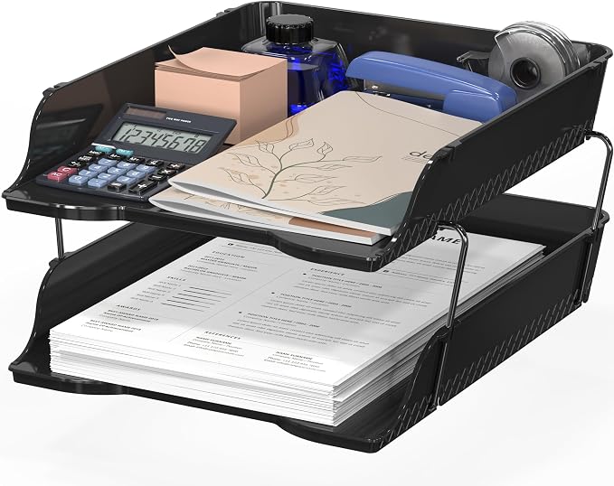 Simple Houseware 2-Tier Stackable Paper Tray for Desk Organizer, Black | Desktop File Holder for A4/Letter Size Documents, File Sorter, Paper Holder, Office File & Accessories Storage