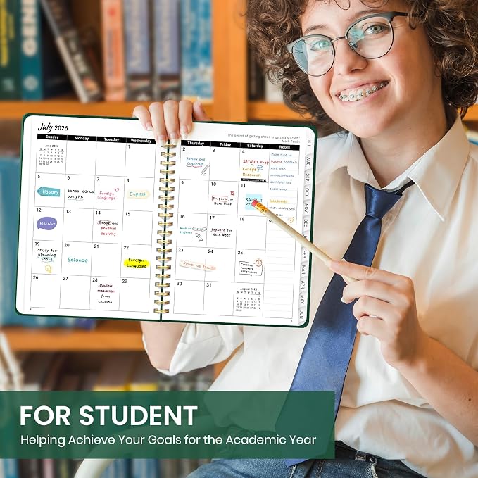 Taja Planner 2026-2027, Jul 2026-Jun 2027 Monthly & Weekly Calendar Book | 6.3" x 8.5", Hardcover Academic Calendar with Tabs, Teacher Student Agenda Book for School Office Supplies - Dark Green