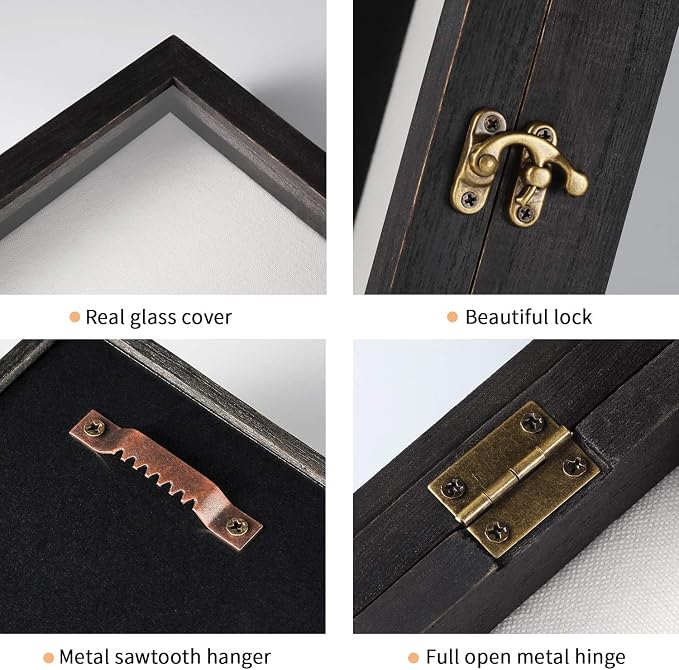 TJ.MOREE Shadow Box 11x14 Memory Display Case Wooden Picture Frame Black | Fits 10x13 Inserts with Linen Back, Rustic Keepsake Box with Glass for Pet Memorabilia Gifts, Wedding Bouquet Military Medals