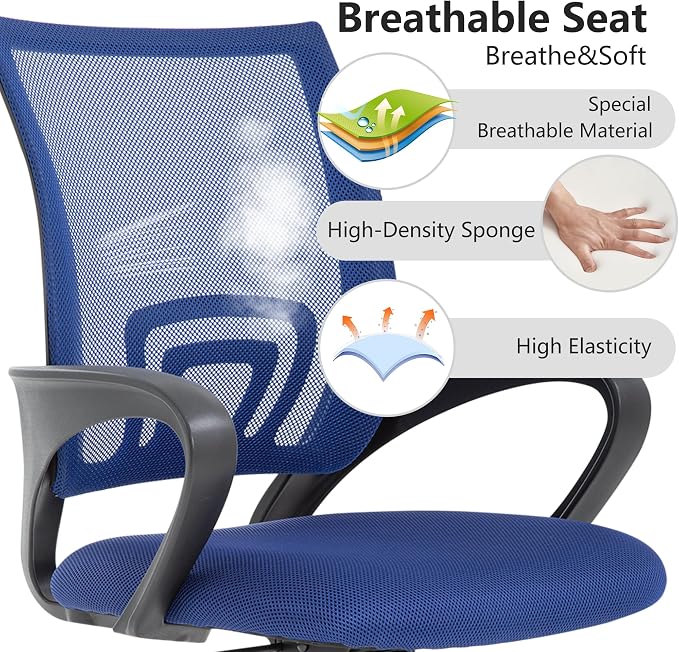 BestOffice Ergonomic Office Chair | Mid-Back Swivel Desk Chair | Dark Blue | with Lumbar Support, Adjustable Height & Breathable Backrest | Sponge Seat & Rolling Wheels | for Home, Office | Pack of 1