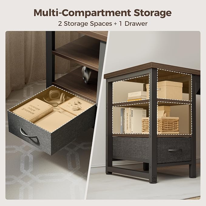 48 in Computer Desk with Drawer, 1" Thick Reversible Office Desk | Modern Writing Table with Storage Shelves, Heavy Duty Industrial Study Desk for Home Bedroom Work