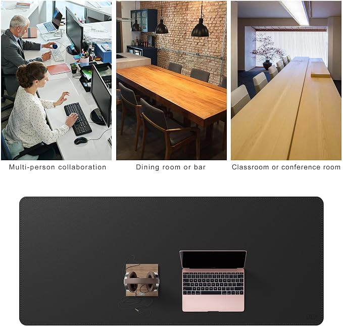 Cacoy 66.9'' x 27.5'' Leather Desk Pad Blotter Protector, Large Gaming Keyboard Mouse Pad, Faux Leather Desk Mat for Desktop and Laptop, Waterproof XXXL Extended Desktop Keyboard Mouse Mat, Black