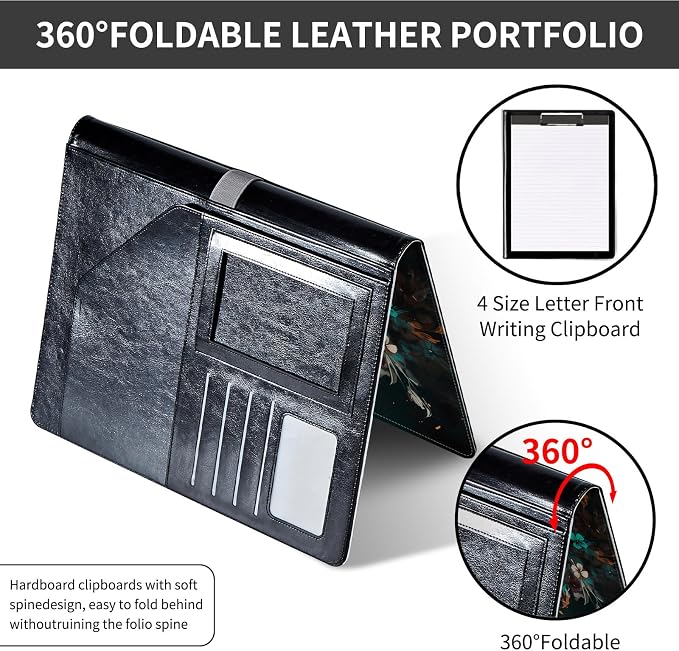 Padfolio/Portfolio Folder Clipboard,Padfolio Clipboard,Writing Portfolio Leather with Cover for Card Holder Slot Letter Size A4 for Office Conference Notepad Clip Boards,Flowers Dancing Butterflies