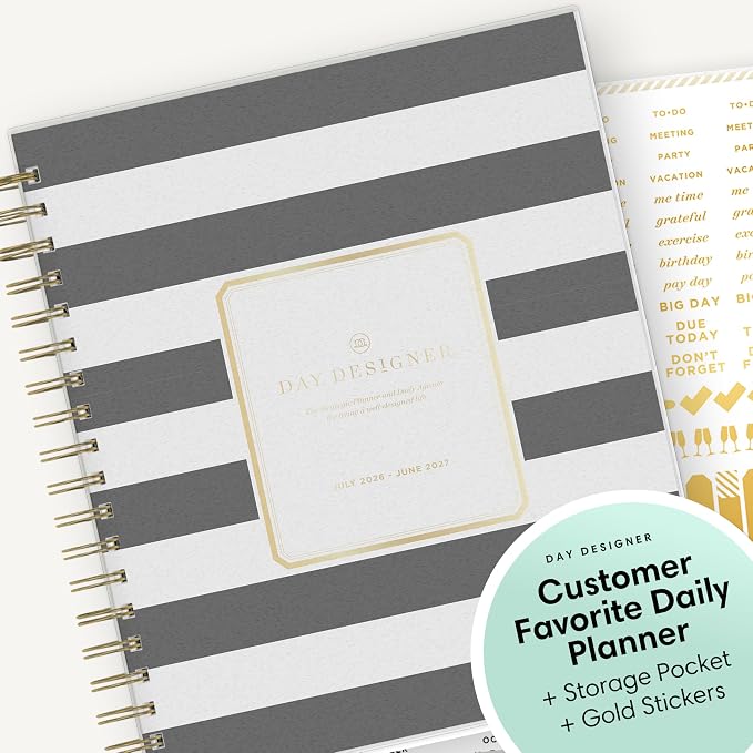 Blue Sky 2026-2027 Daily & Monthly Academic Planner, 8"x10", Black Stripe
