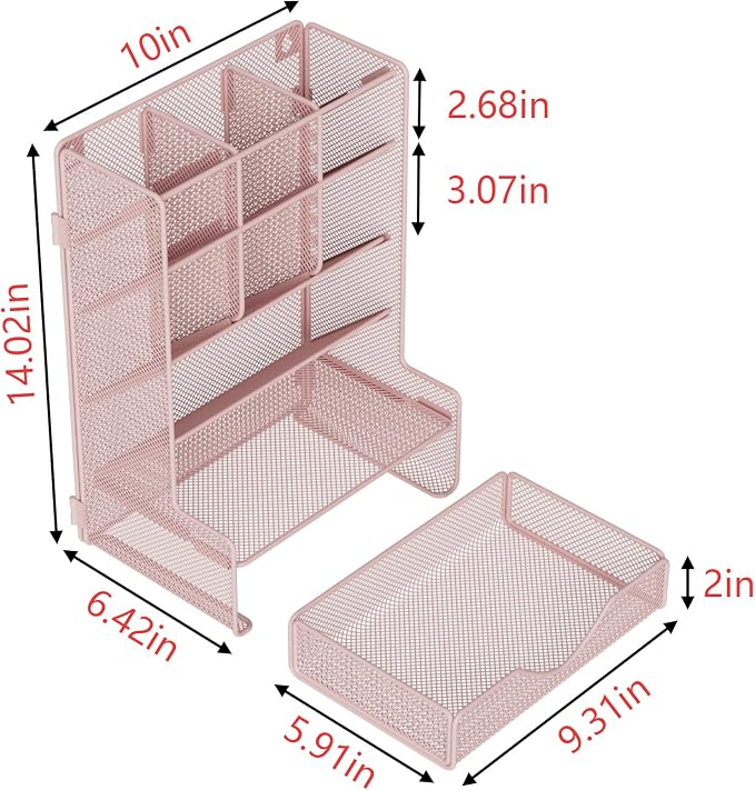 BOHDK Pen Organizer for Desk, Multi-Functional Desk Organizer, Wall Mount Pen Holder with Drawer for School, Office, Home, Art Supplies, Pink