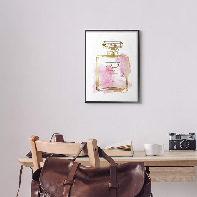 Stupell Industries Glam Perfume Bottle Gold Pink Framed Giclee Texturized Art, Proudly Made in USA | Stupell Industries | Black, 11 x 14 Inches, Easy to Hang and Sturdy, Made in USA, by Amanda Greenwood