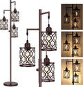 68" Farmhouse Floor lamp, Dimmable Industrial Floor Lamps for Living Room, 3 Light Rustic Standing Tall Lamp Including 3 PCS 6W E26 Bulbs, Tree Floor Lamp for Bedrooms Room, Office, Bar, Brown