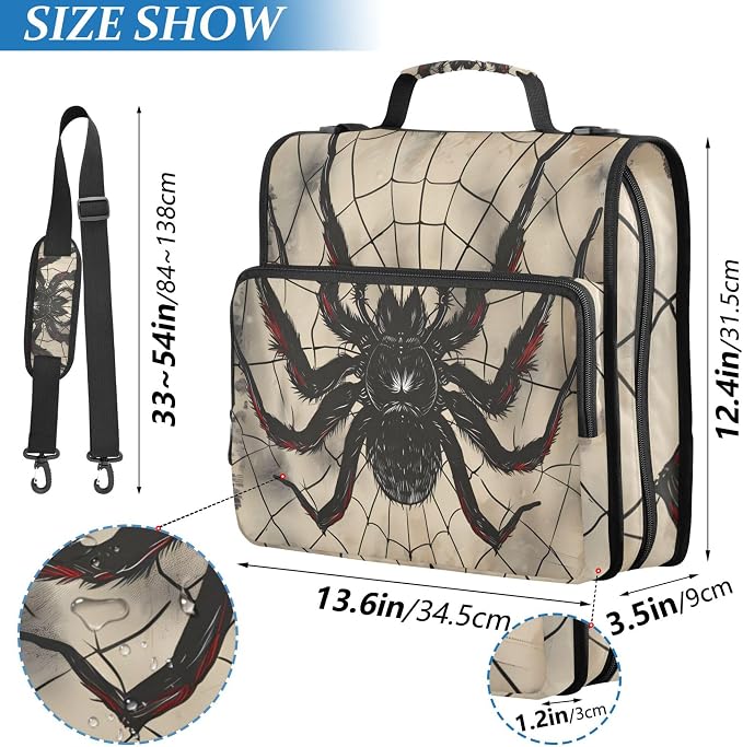 MNSRUU 3 Ring Binder Bag, 2 Inch D-Rings Easily Organizes 1 Inch Fits Letter Sized Paper, Spider Large 3 Hole Zipper Binder Organizer for School Office Supplies