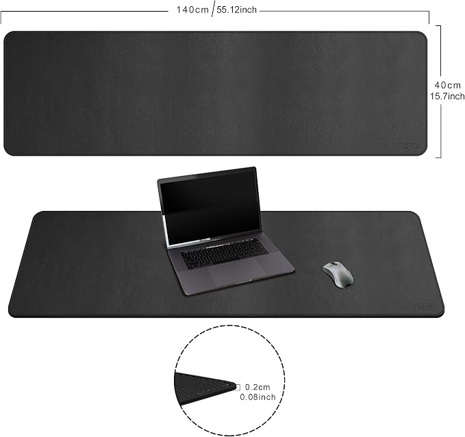 Cacoy PU Leather Desk Pad, 55" x 16" Computer Desk Writing Mat for Office and Home, Large Gaming Keyboard Mouse Pad (Black)