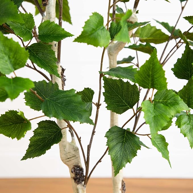 Nearly Natural 5 ft Artificial Birch Tree Real-Touch Leaves Floor Plant | Realistic Light-Hued Bark with Flexible Branches, Sturdy Nursery Planter Included, Maintenance-Free Accent for Home or Office