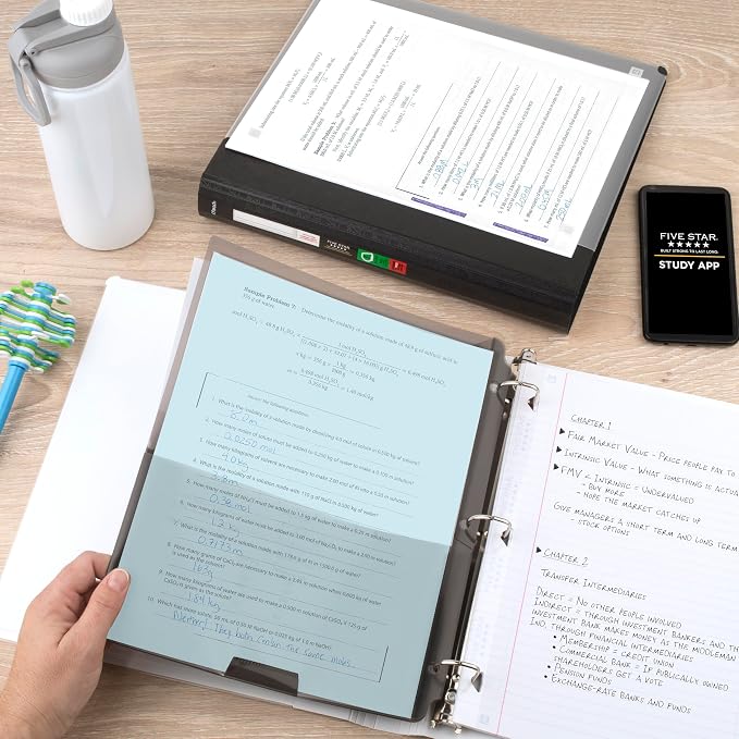 Five Star 3-Ring Binder + Study App, 6 Pack, 1.5 Inch Binder with D Rings and Customizable Clear View Cover, 375 Sheet Capacity, White (261460B-ECM)