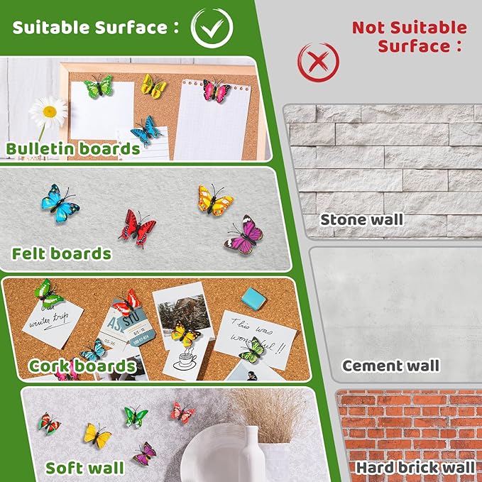 50Packs Decorative Thumb Tacks Butterfly Push Pins Yellow Thumbtacks Cute Pushpins for Cork Board Bulletin Board Wall in Office Cubicle Decor Decorations