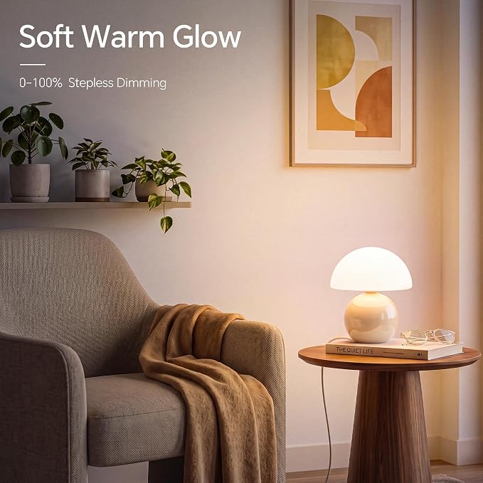 Mushroom Lamp Table Lamp for Bedroom-Small Desk Table Lamps,Cream | 8.7" Mid Century Modern Table Lamps for Living Room Bedroom Decor,Cute Ceramic Lamps for Mushroom Home Room Decor,Glass Shade