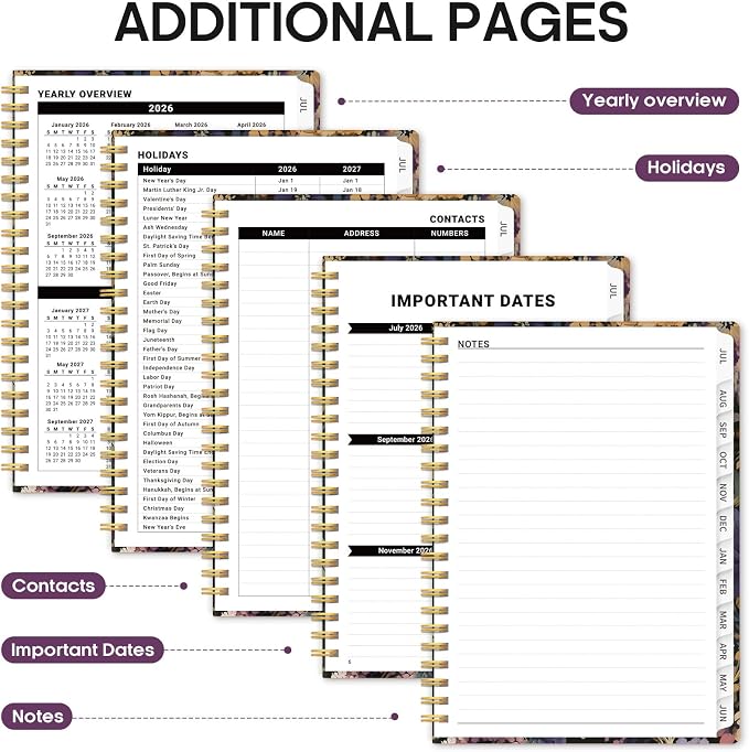 Taja Planner 2026-2027, Jul 2026-Jun 2027 Monthly & Weekly Calendar Planner | 8.5" x 11", Hardcover Academic Calendar, Teacher Student Agenda Book with Tabs, School Office Supplies, Midnight Bloom