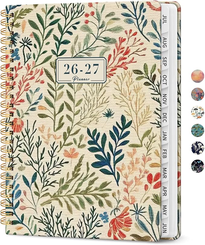 Taja Planner 2026-2027, Jul 2026-Jun 2027 Monthly & Weekly Calendar Planner | 6.3" x 8.5", Hardcover Academic Calendar, Teacher Student Agenda Book with Tabs, School Office Supplies, Herbs