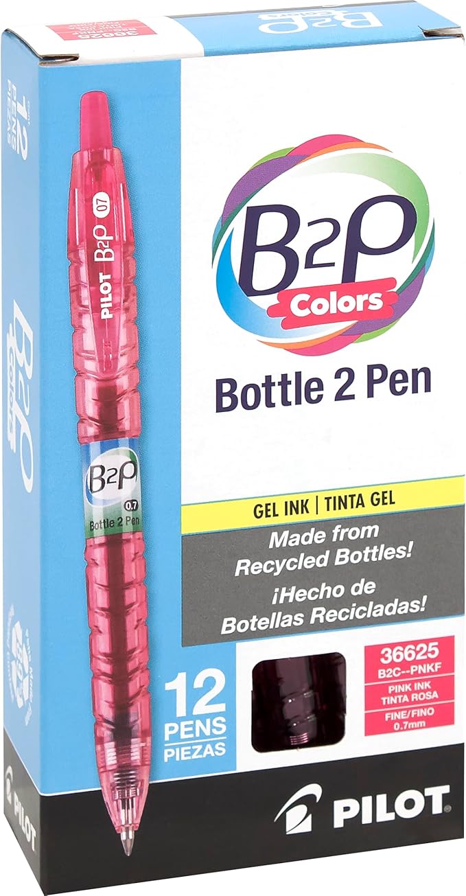 PILOT B2P Colors - Bottle to Pen Gel Pens, Pink G2 Ink, 0.7mm, 12-Pack