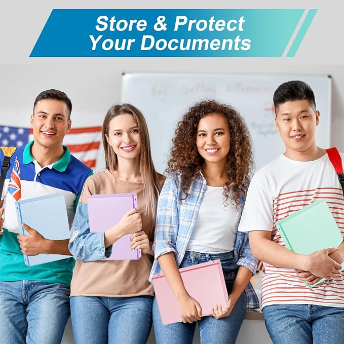 0.5'' 3-Ring-Binder with Pockets, 100 Sheets Capacity, 1/2 inch Binders fits 11" x 8.5" US Letter Size, Assorted 4 Pastel Colors - Ideal for School, Office, and Home Use (0.5 inch)