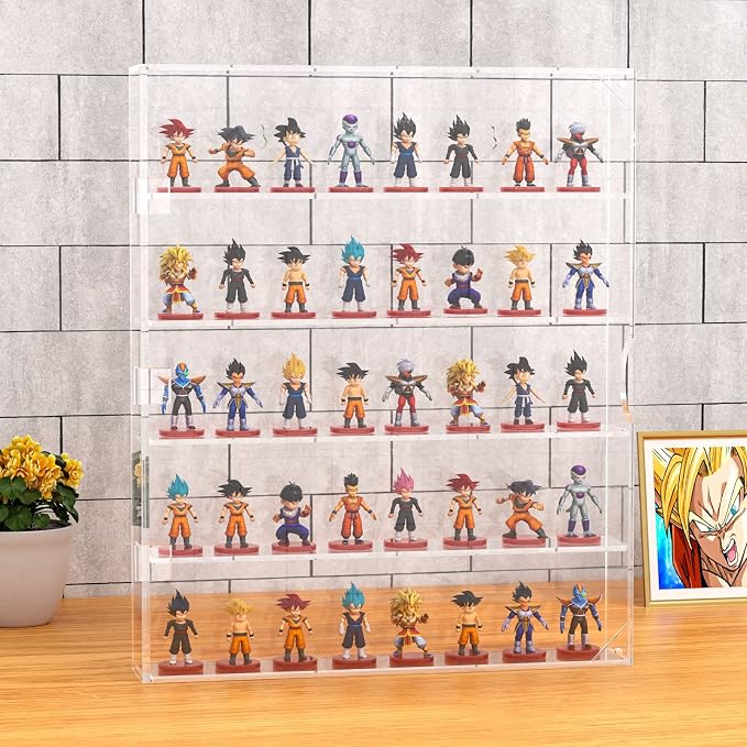AITEE 5 Tiers Acrylic Display Case for Mini Funko Pop on Wall or Desktop | 15.7"Lx3.4"Wx20"H, dustproof, 5 tiers, wall mounted or desktop, showcases mini figures toys stones rocks