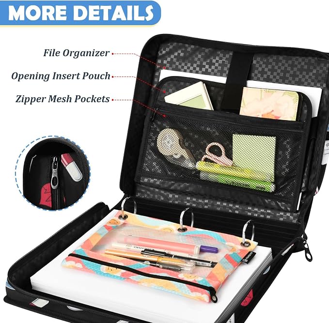 Nurse Print Zipper Binder File Organizer Bag 3 D-Ring | with Shoulder Strap, Holds 500 Sheets & 14in Laptop, 3 Ring Binder for Office Supplies