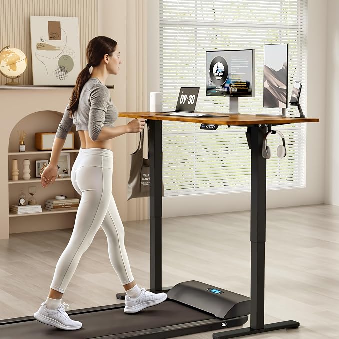 YESHOMY Height Adjustable Electric Standing Desk, 55 x 24 Inches Memory Home Office Sit Stand up Desk with Phone Holder and USB Charging Port, Rustic Brown