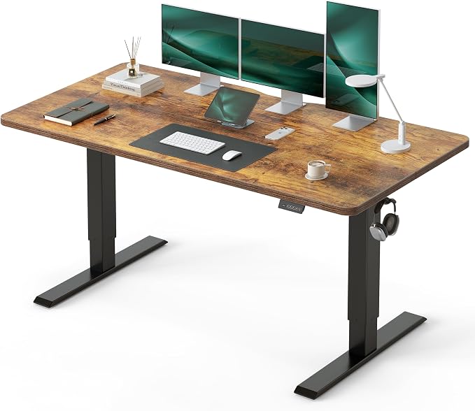 CubiCubi 63x28 Large Electric Standing Desk Height Adjustable, Rustic Brown | 28" Deep Desktop, Sit Stand up Home Office Desk, Computer Workstations, Advanced Motor, High-Strength Frame, 176 lbs Capacity