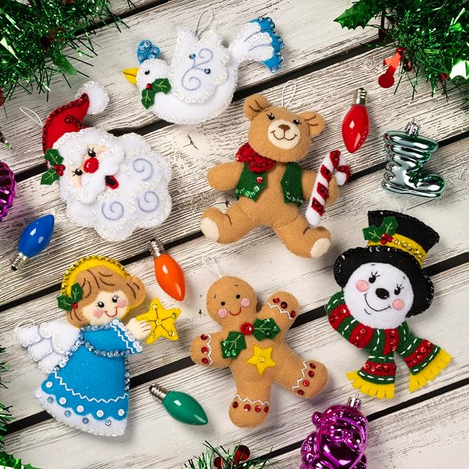 Bucilla Felt Applique 6 Piece Ornament Making Kit, Holiday Favorites, Perfect for DIY Arts and Crafts, 89577E