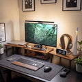 Dual Monitor Stand Riser with Drawer for Desk Laptop | Desk Shelf with Adjustable Length and Angle, Bamboo Computer Stand Riser for 2 or 3 Monitors Screen Laptop PC TV Brown