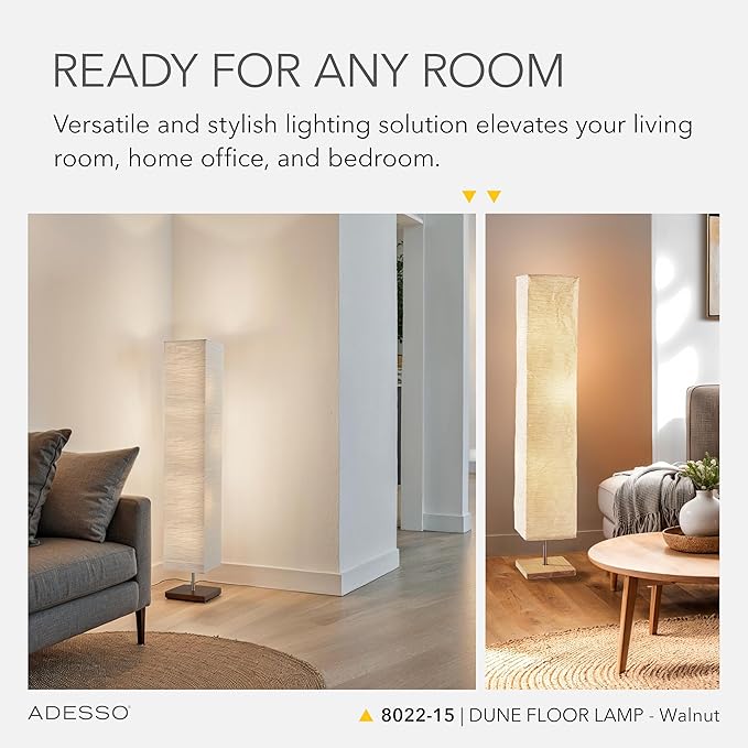 Adesso 3-Light Floor Lamp, Natural Wood & White, Adjustable Brightness, 58”