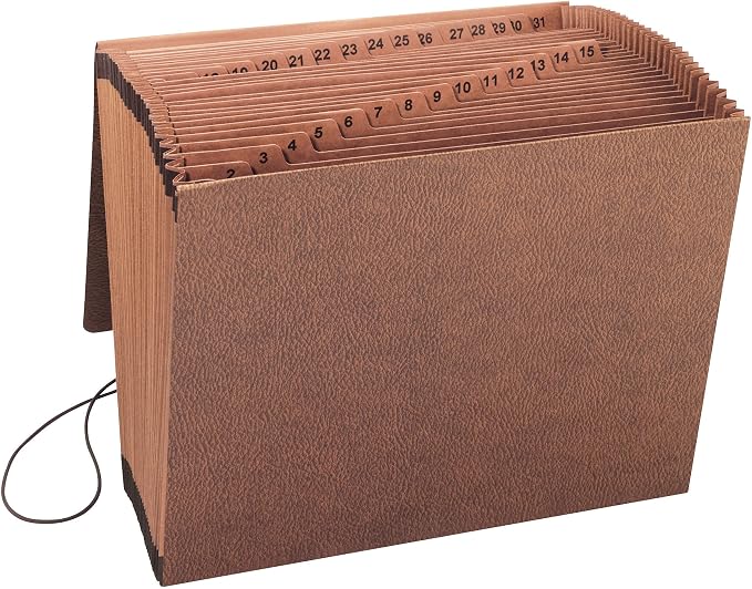 Smead TUFF Expanding File, 31 Pockets, Daily (1-31), Flap and Cord Closure, Letter Size, Redrope (70367)