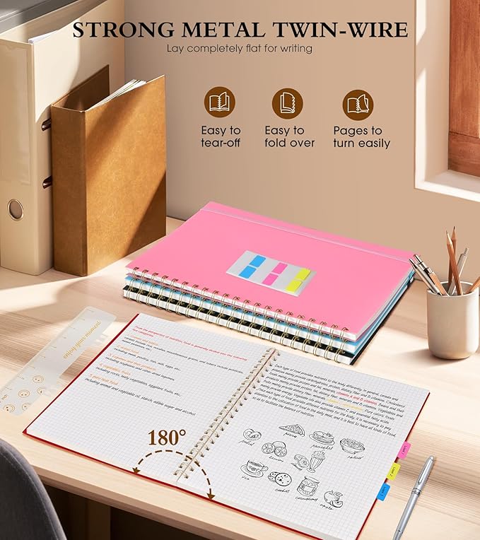 Graph Paper Notebook, Spiral Notebook Journal 8.5” x 11”, A4 Large Grid Notebooks for Women Men, 100 GSM Graph Paper, Plastic Hardcover Spiral Graphing Journals for Work School Engineerin, Red