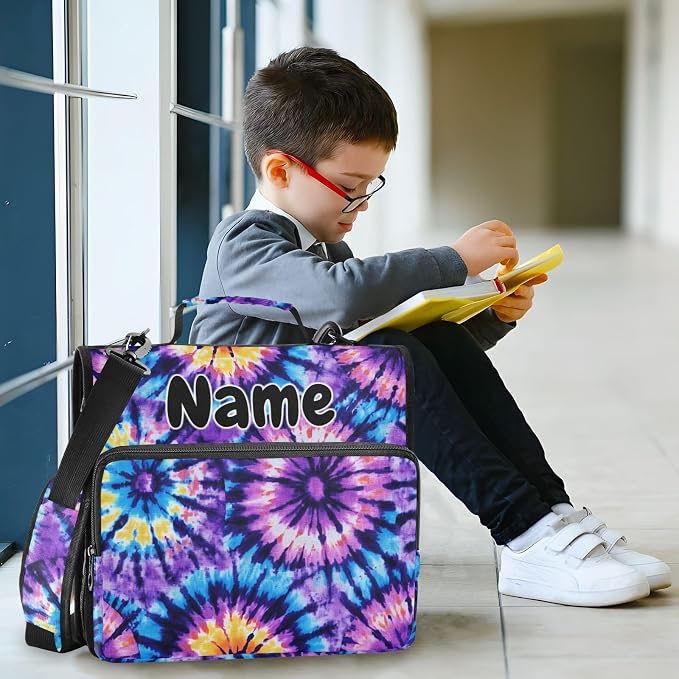 Custom Tie Dye Blue Purple 3 Ring Binder Bag 1.5 inch Personalized Name Binder Organizer 500 Sheet Documents Storage for School Office
