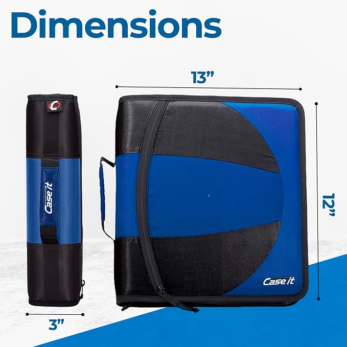 Case-it Dual Binder | Two 1.5" D-Rings | 600-Sheet | Dual-101 Midnight Blue | Dual 2-in-1, Pencil Pouch, Multiple Pockets, School & Office Organizer, Shoulder Strap