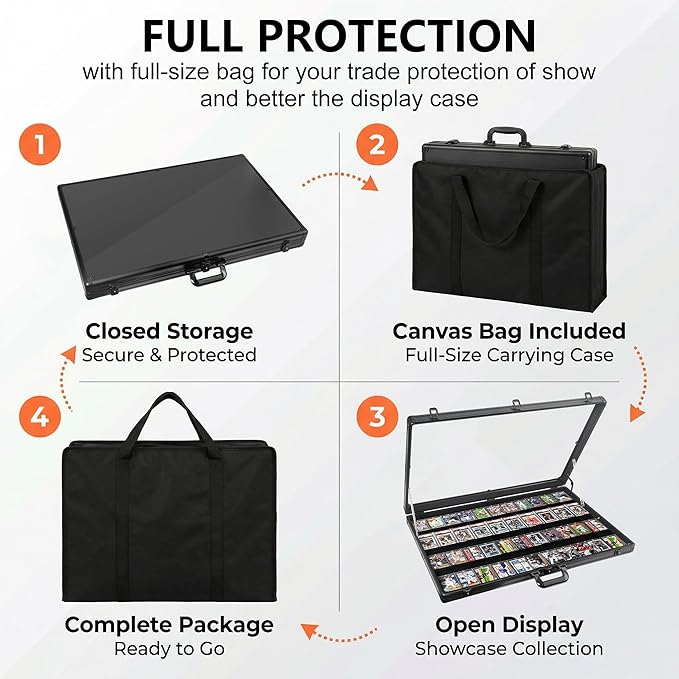 Card Display Case Aluminum Trade Show Display Case Large Portable Trading with Lock for Collectibles, Sports Cards. 34IN x 22IN - Black